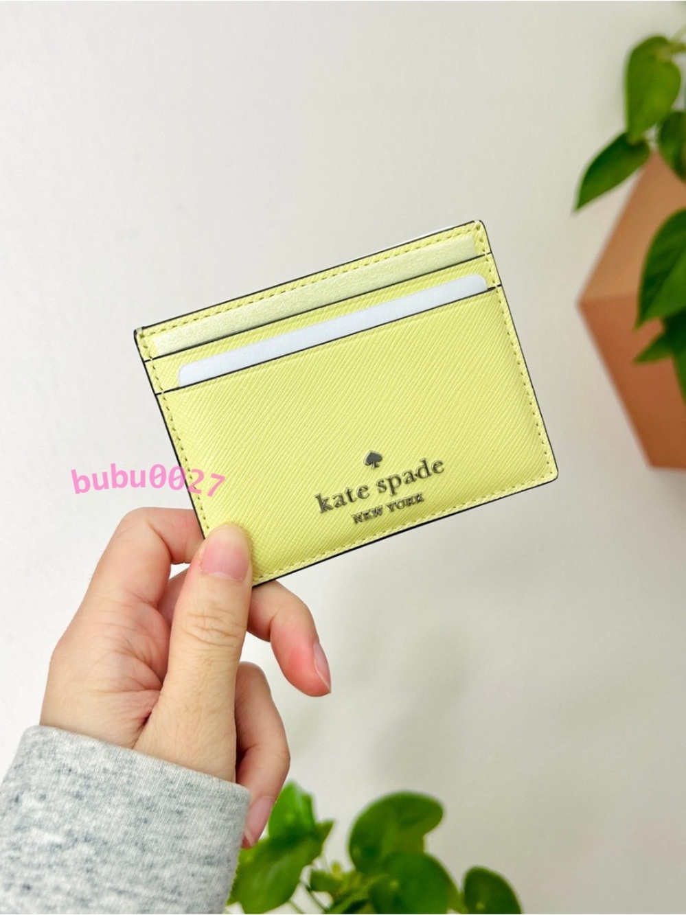 NWT🎾Kate Spade Small Slim Card Holder Tennis Ball Yellow Leather Gift KN760